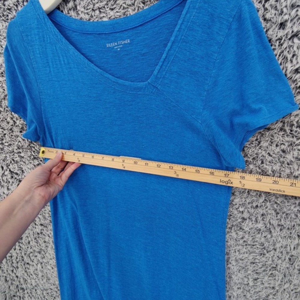 Eileen Fisher Womens Coastal Minimalist Hemp Cotton Dress M Blue Asymmetric Hem - Picture 2 of 16